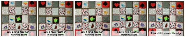 Collage of sewing rows together